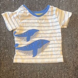 Baby Boden Striped T-Shirt with Blue Whales